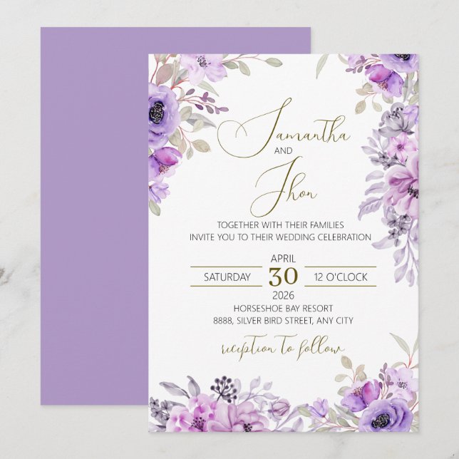 Convite de Casamento Floral Elegante (Frente/Verso)