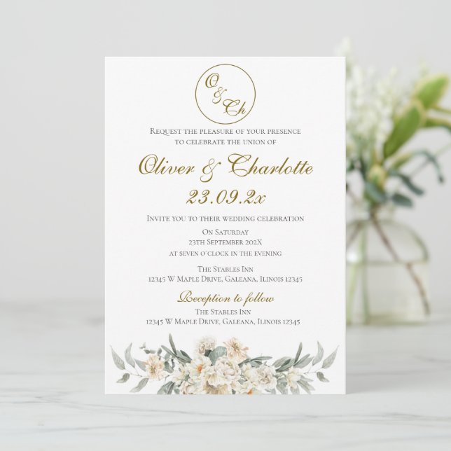Convite De Casamento Floral Elegante (Em pé/Frente)
