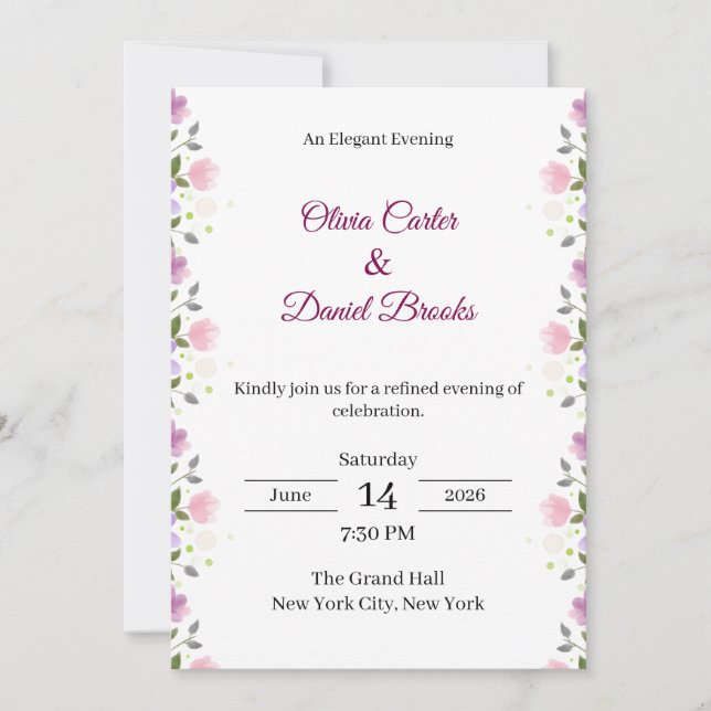Convite de Casamento Floral Elegante (Frente)
