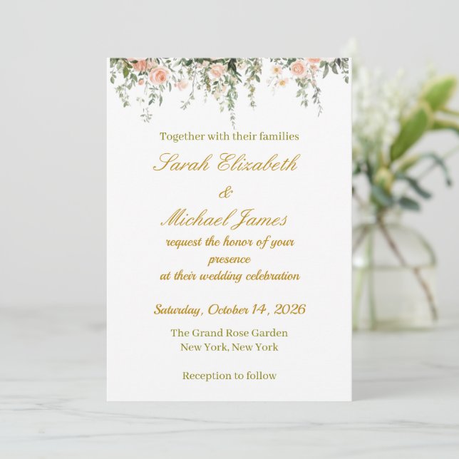 Convite de Casamento Floral Elegante | (Em pé/Frente)