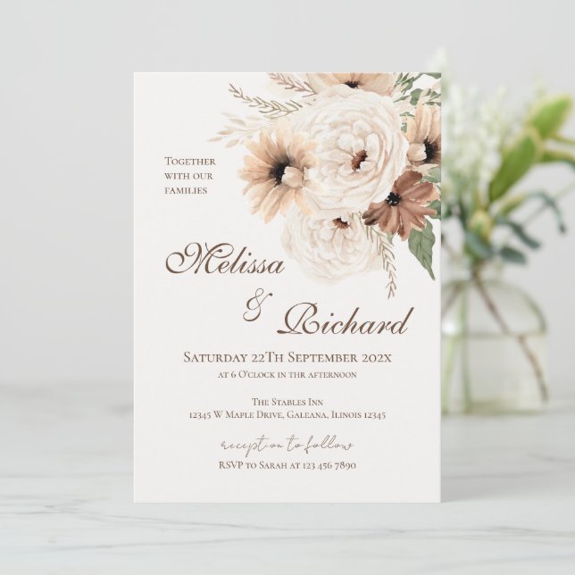 Convite de Casamento Floral Elegante (Em pé/Frente)
