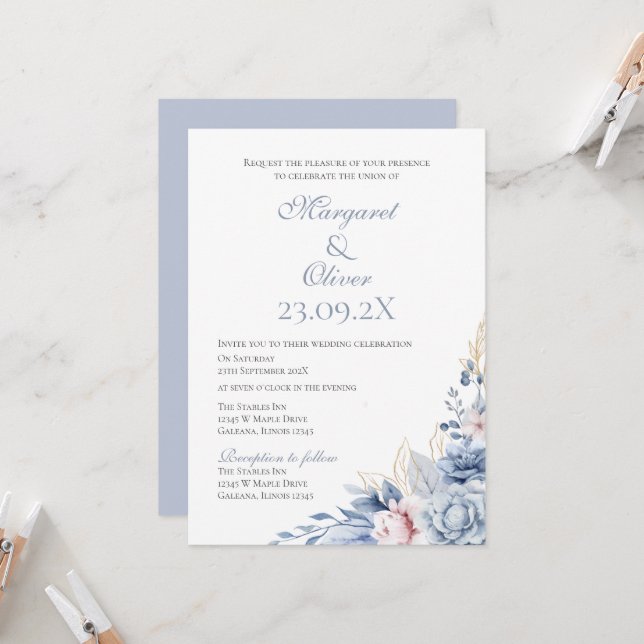 Convite De Casamento Floral Elegante (Frente/Verso In Situ)
