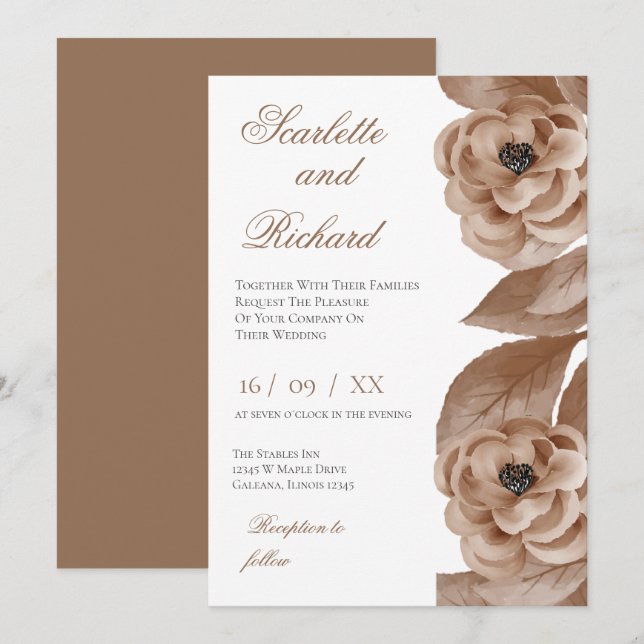 Convite de Casamento Floral Elegante (Frente/Verso)