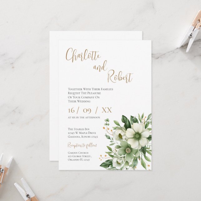 Convite De Casamento Floral Elegante (Frente/Verso In Situ)