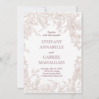 Convite de Casamento Floral Elegante Bege Minimali