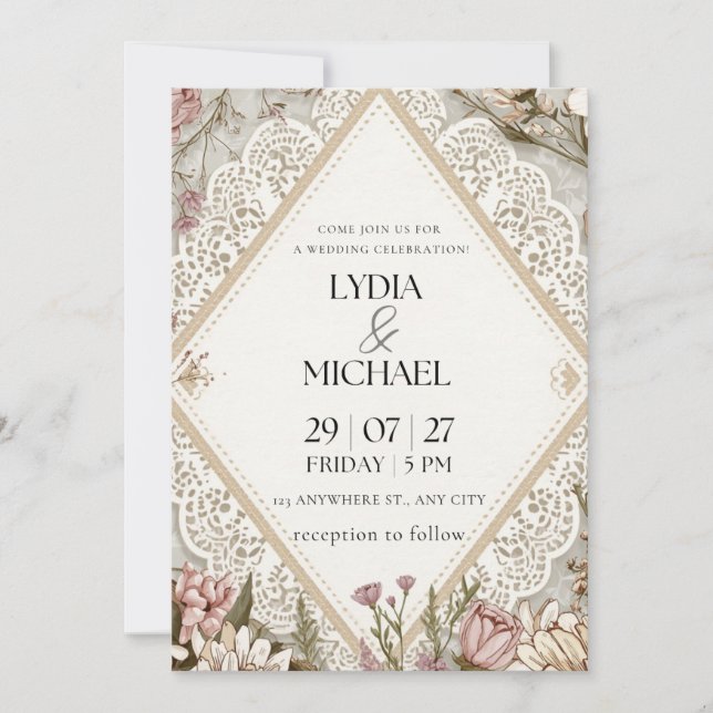 Convite de Casamento Floral Elegante | Boho Rústic (Frente)