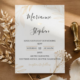 Convite de Casamento Floral Elegante Branco e Bege
