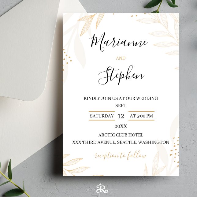 Convite de Casamento Floral Elegante Branco e Bege (Criador carregado)
