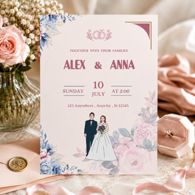 Convite de Casamento Floral Elegante Carta Rosa (Criador carregado)