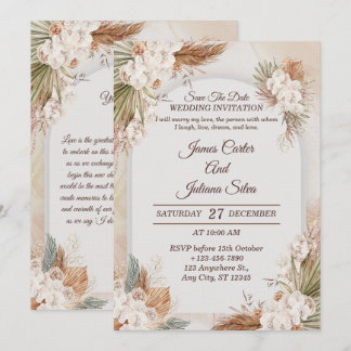 Convite de Casamento Floral Elegante Cartão Modern