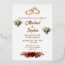Convite de Casamento Floral Elegante com Anéis Dou
