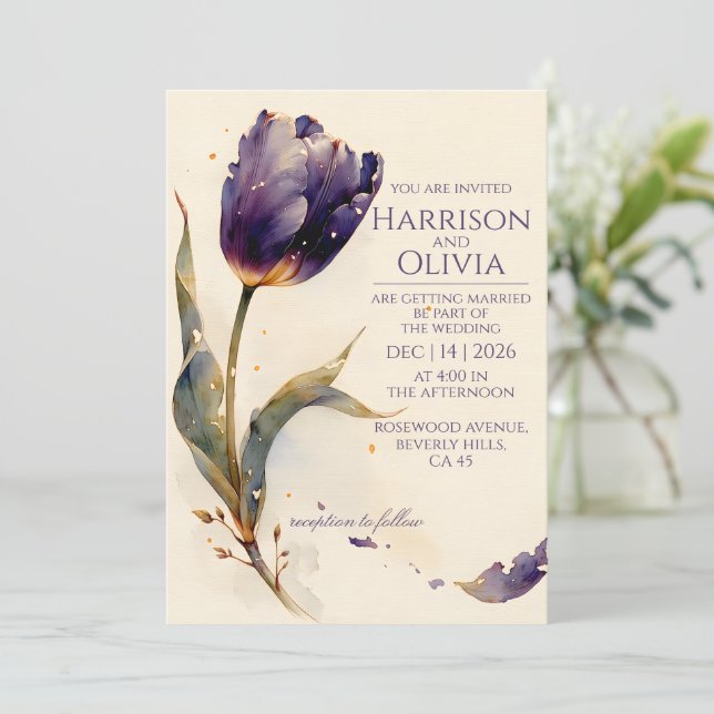 Convite de Casamento Floral Elegante com Aquarela  (Em pé/Frente)