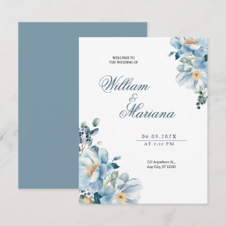 Convite de casamento floral elegante com azul de a