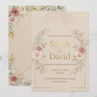 Convite de Casamento Floral Elegante com Folha de