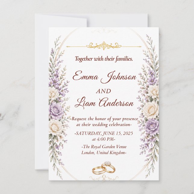 Convite de Casamento Floral Elegante com Moldura D (Frente)