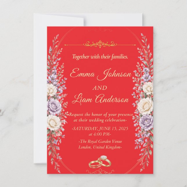 Convite de Casamento Floral Elegante com Moldura D (Frente)