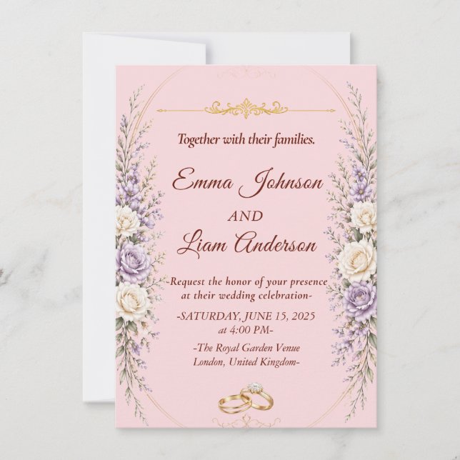 Convite de Casamento Floral Elegante com Moldura D (Frente)