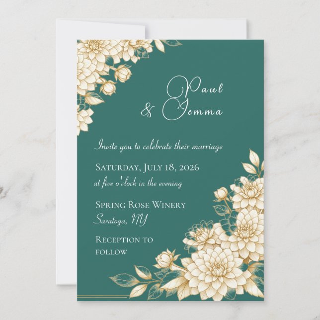 Convite de Casamento Floral Elegante Dahlia (Frente)