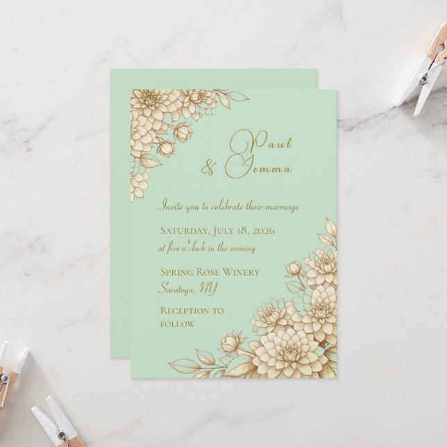 Convite de Casamento Floral Elegante Dahlia (Frente/Verso In Situ)