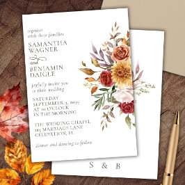 Convite de Casamento Floral Elegante de Outono