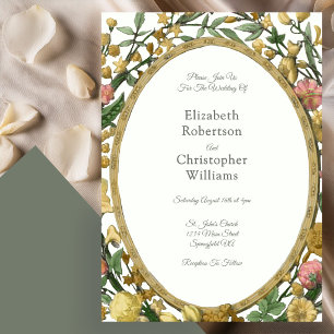 Convite de Casamento Floral Elegante Dourado Amare