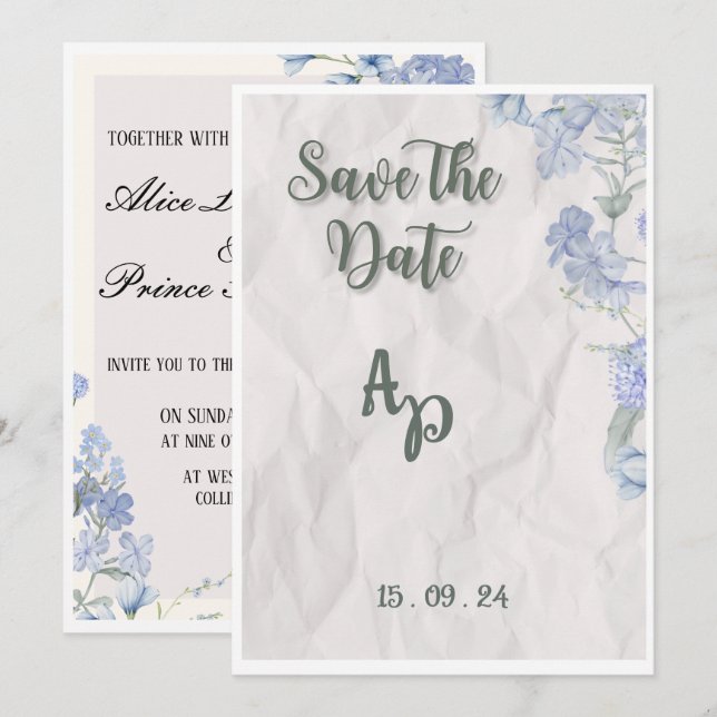 Convite de Casamento Floral Elegante Editável (Frente/Verso)