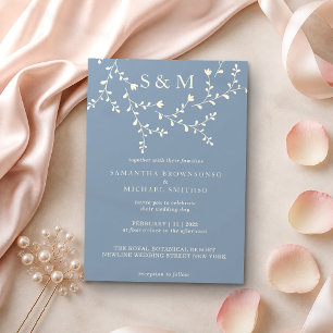 Convite de Casamento Floral Elegante em Bege Azul