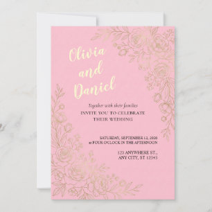 Convite de Casamento Floral Elegante em Dourado Ro
