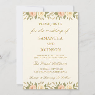 Convite de Casamento Floral Elegante em Marfim Ant