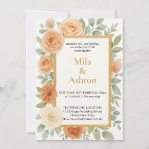 Convite de Casamento Floral Elegante em Pêssego –