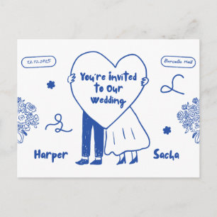 Convite de Casamento Floral Elegante em Postcard