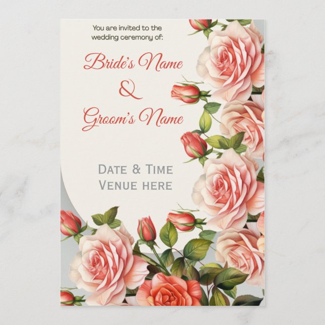 Convite de Casamento Floral Elegante em Tons de Pê (Frente)