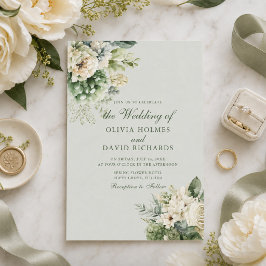 Convite de Casamento Floral Elegante em Verde Sage