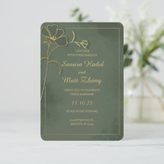 Convite de Casamento Floral Elegante em Verde Sage
