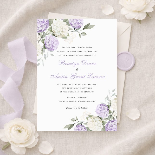 Convite de Casamento Floral Elegante Hortênsia Rox (Criador carregado)