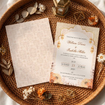 Convite de Casamento Floral Elegante Lanterna Árab