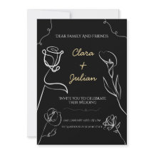 Convite de Casamento Floral Elegante Mão Livre Pre
