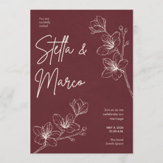 Convite de Casamento Floral Elegante – Marrom Escu