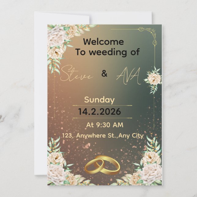 Convite de Casamento Floral Elegante Minimal & Rom (Frente)