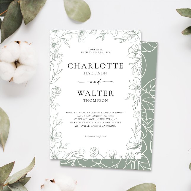 Convite de Casamento Floral Elegante Minimalista (Criador carregado)