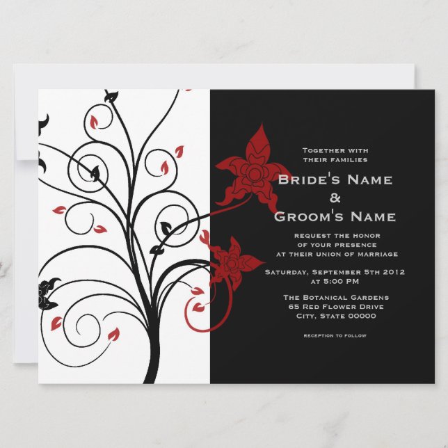 Convite de Casamento Floral Elegante Moderno Preto (Frente)