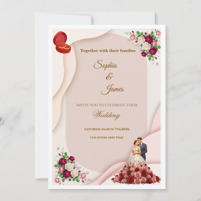 Convite de Casamento Floral Elegante para Noiva e  (Frente)