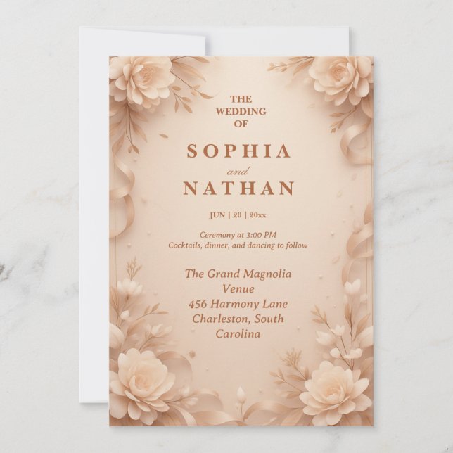 Convite De Casamento Floral Elegante | Personalizá (Frente)
