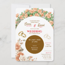 Convite de Casamento Floral Elegante – Pêssego e D