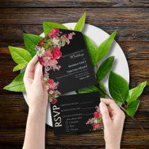 Convite de Casamento Floral Elegante Preto e Color
