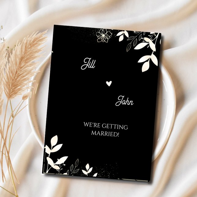 Convite de Casamento Floral Elegante Preto e Creme (Criador carregado)