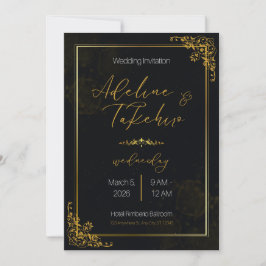 Convite de Casamento – Floral Elegante Preto e Dou