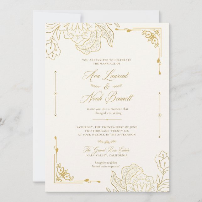 Convite de Casamento Floral Elegante Romântico Dou (Frente)