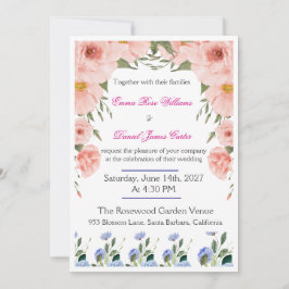 Convite de Casamento Floral Elegante | Rosa Bege