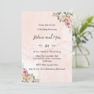Convite de Casamento Floral Elegante Rosa Creme